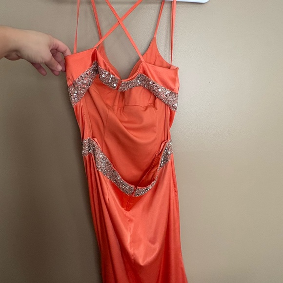 Vintage Sean Couture Y2K Orange/Peach Beaded Prom Dress - Picture 3 of 4